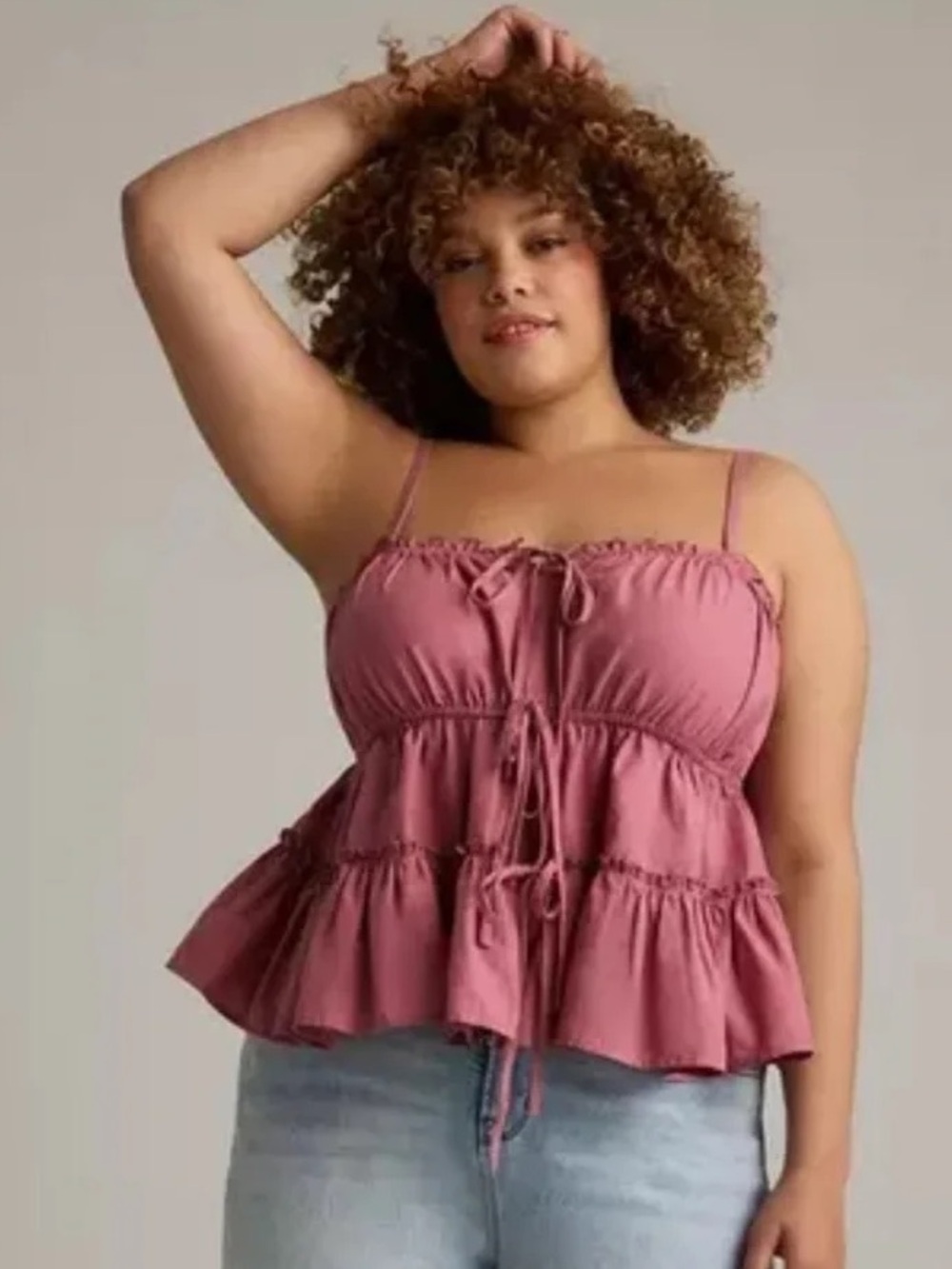 NWOT Torrid FESTI 2X Plus Size Smocked Crop Top Cold Shoulder Cami Dusty Pink